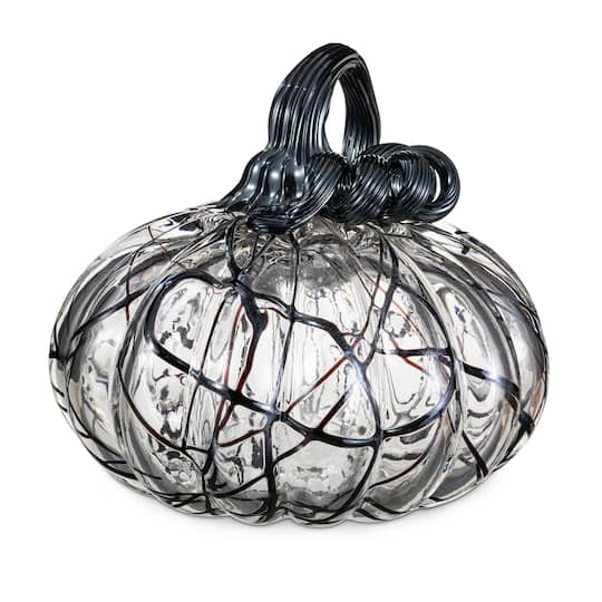 Glitzhome® 7.5" Halloween Abstract Black and White Glass Pumpkin